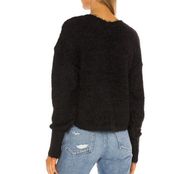 Free People Icing V Pullover Shag Black Oversized Slouchy Sweater Top Size M NEW - Picture 12 of 15